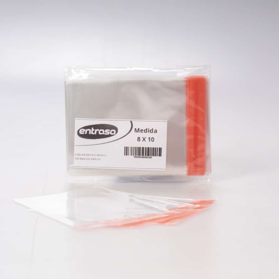 Bolsa de Celofán 8x10+3+3 Cm Adhesiva 100 Pz