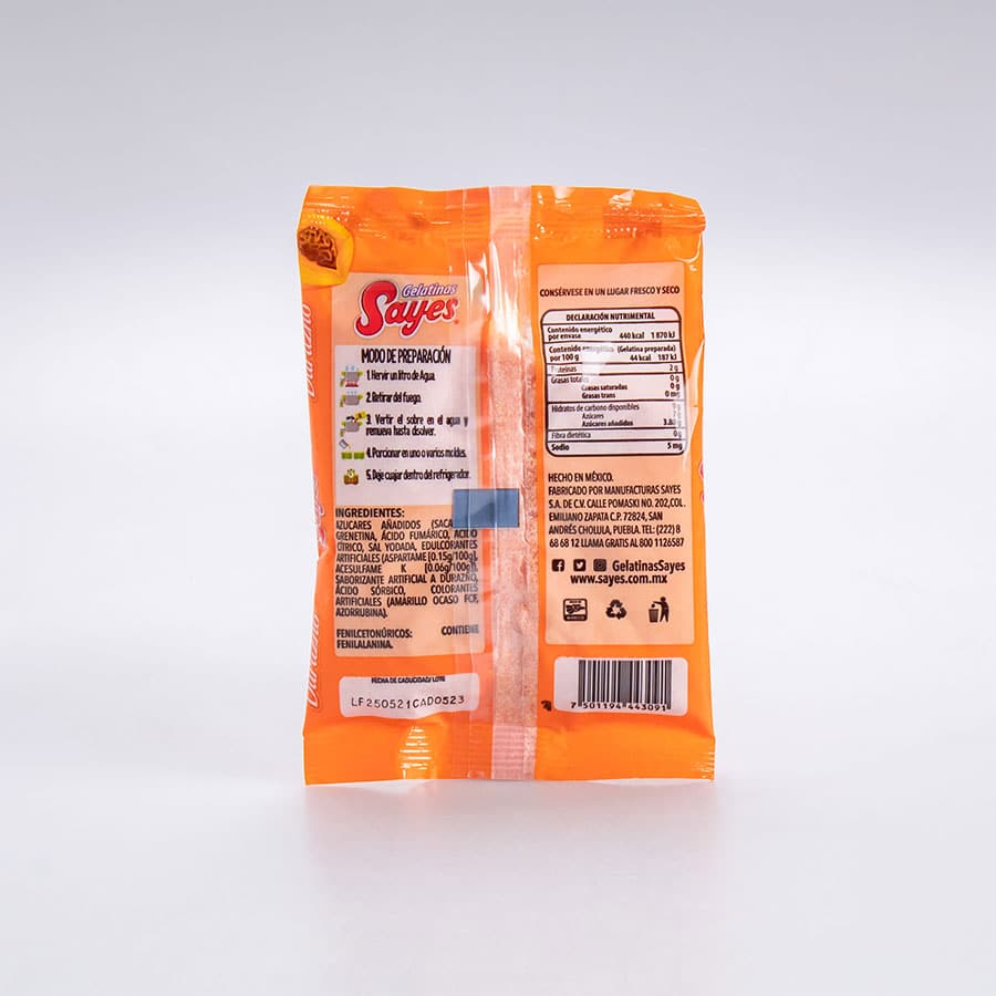 Gelatina Sabor Durazno Sayes Agua 120 Gr