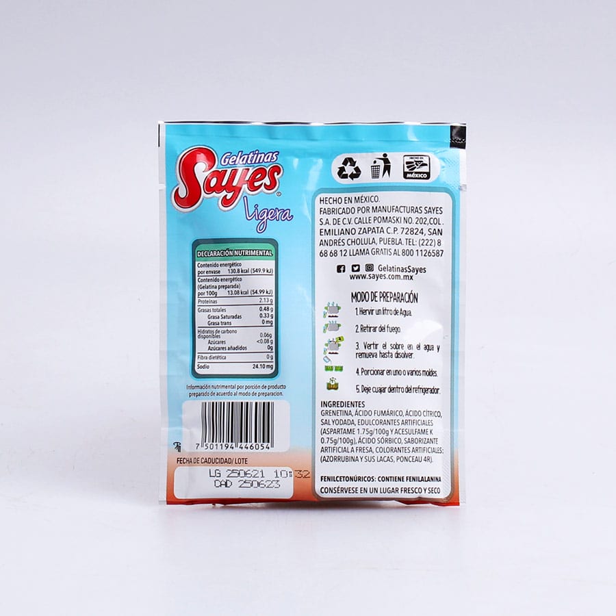 Gelatina Sayes Ligera Sabor Fresa 24 Gr