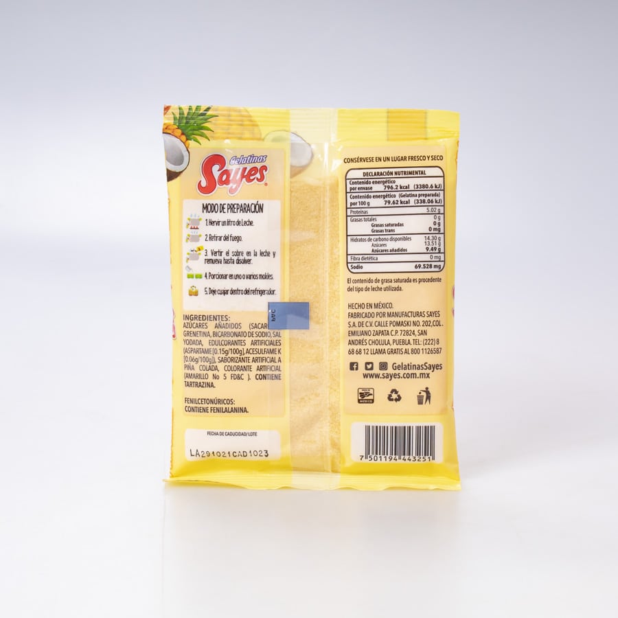 Gelatina Sabor Piña Colada Sayes Leche 120 Gr