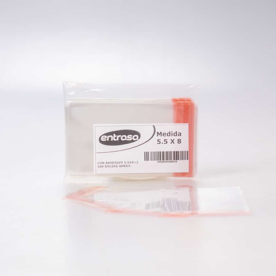 Bolsa de Celofán 5.5x8+2 Cm Adhesiva 100 Pz