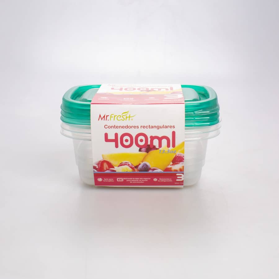 Contenedor Plástico con Tapa 3 Pz 400 Ml