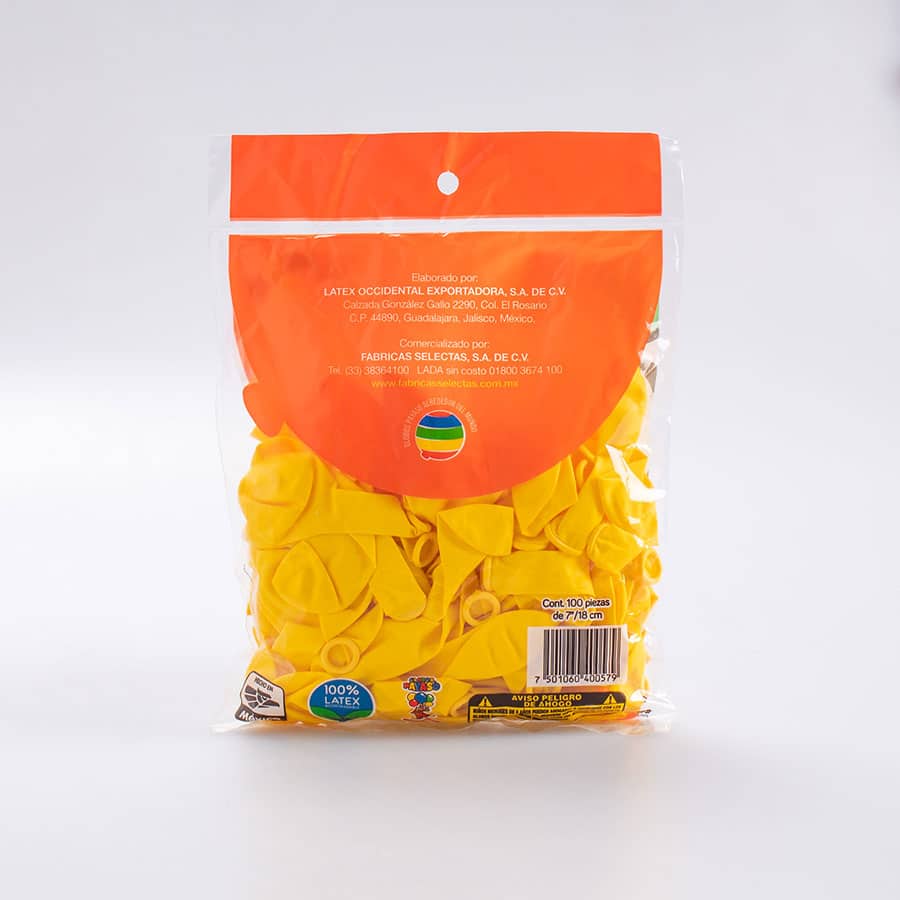 Globo Amarillo #7 Payaso 100 Pz
