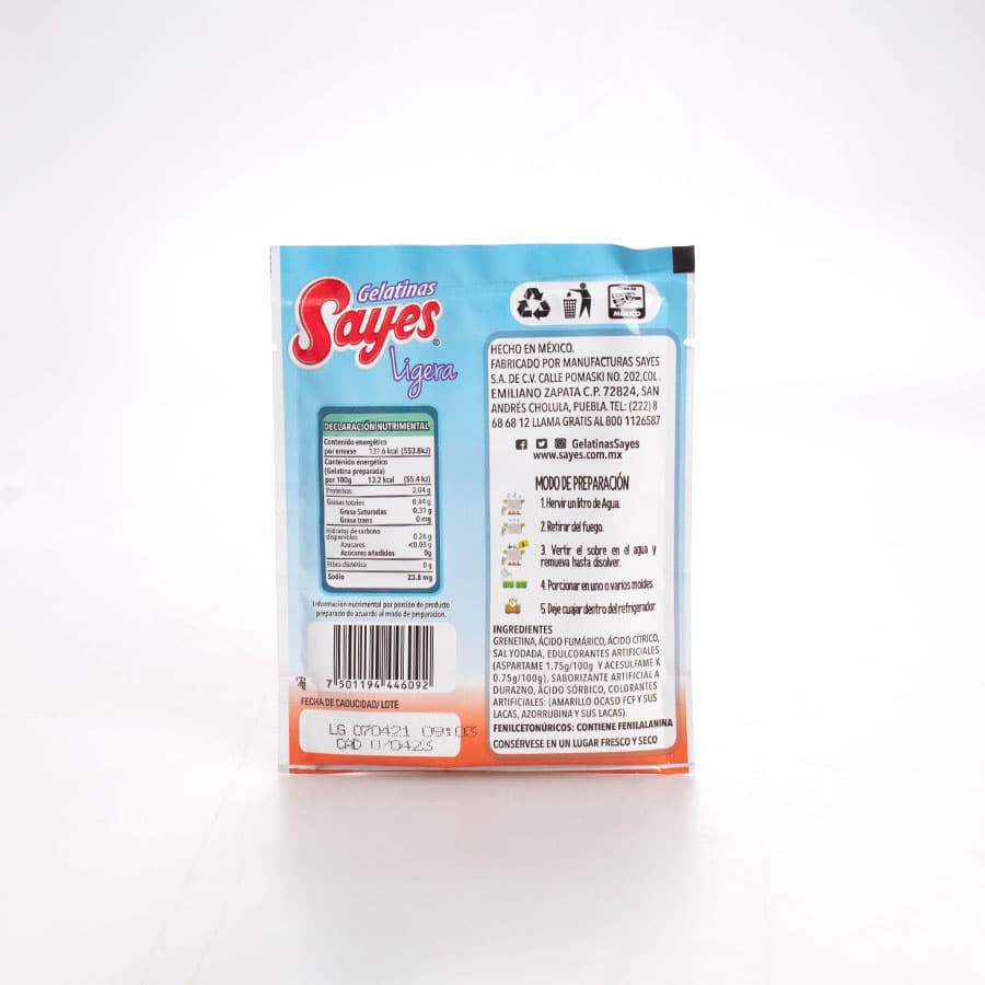 Gelatina Sayes Ligera Sabor Durazno 24 Gr
