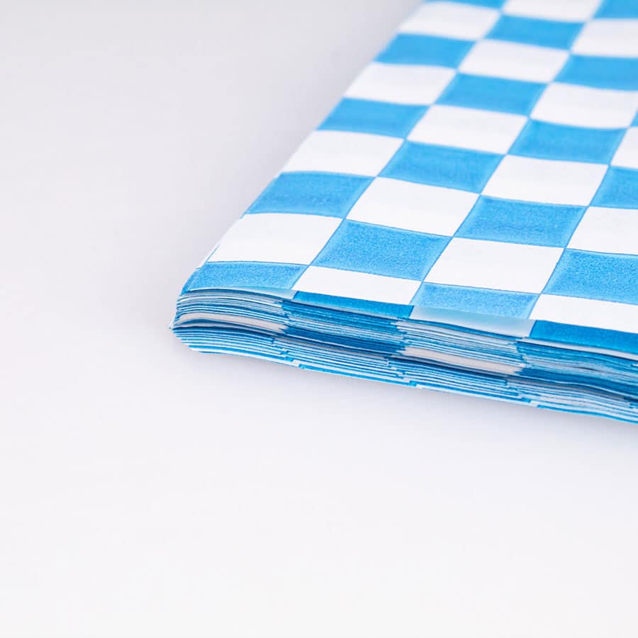 Papel Encerado Azul a Cuadros Grado Alimenticio 100 Pz