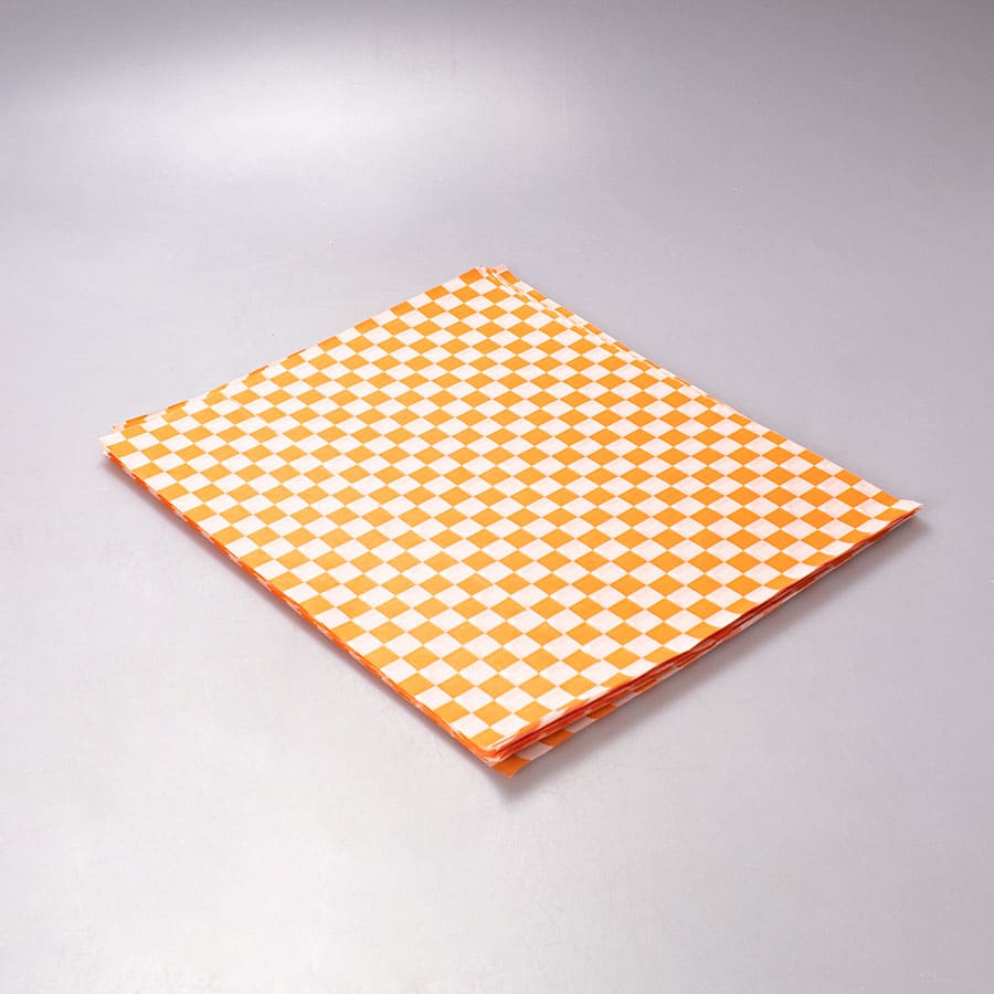 Papel Encerado Naranja a Cuadros Grado Alimenticio 100 Pz