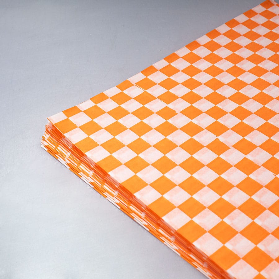 Papel Encerado Naranja a Cuadros Grado Alimenticio 100 Pz